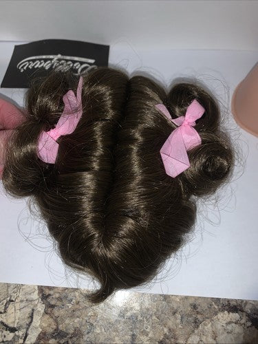 NEW Dollspart Doll Wig Two Ponytails Full Bangs Size 12 Light Brown Synthetic