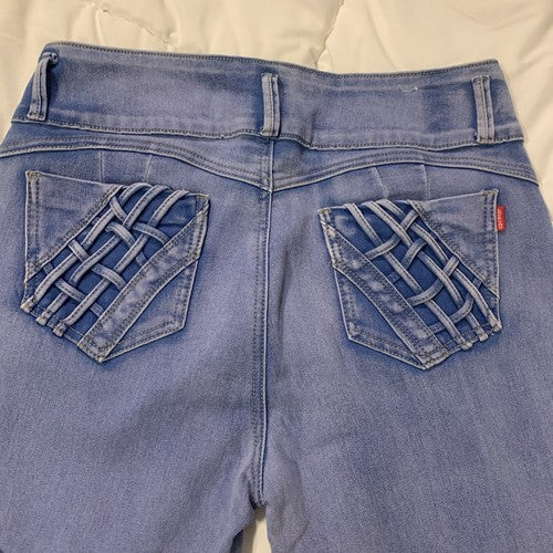 Womens Size 13/14 Light Blue acid LOVE YOU Jeans 3 button high waist CUTE pocket