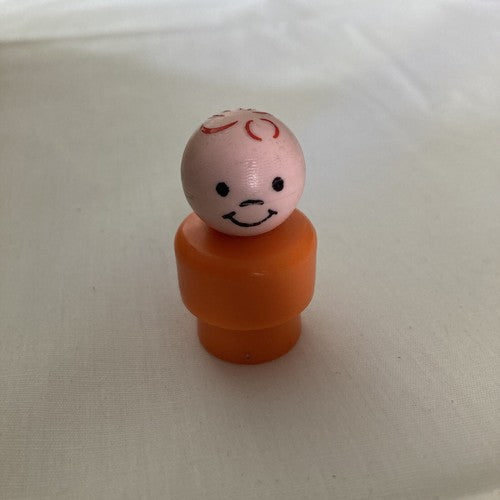 VTG Fisher Price Little People orange red boy + Nursery Rocking Horse on Wheels
