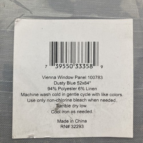 Vienna Window 1 Panel DUSTY BLUE 52X84â Sheer Curtain NEW In Bag Linen Polyester