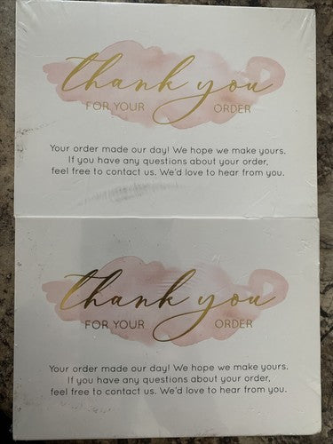 100 Pack 4 x 6 Gold Foil Pink Watercolor Thank You for Your Order Cards for