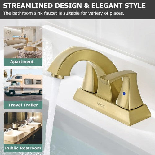 PARLOS 2 Handles Bathroom Faucet Brushed Gold Doris 1407208 Pop Up Drain & Lines