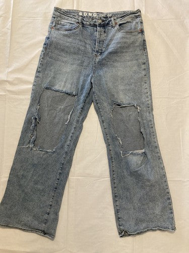 Extra Wide Leg Jeans Women Size 15/32  Song Street Jean Hole Knees Ripped Baggy