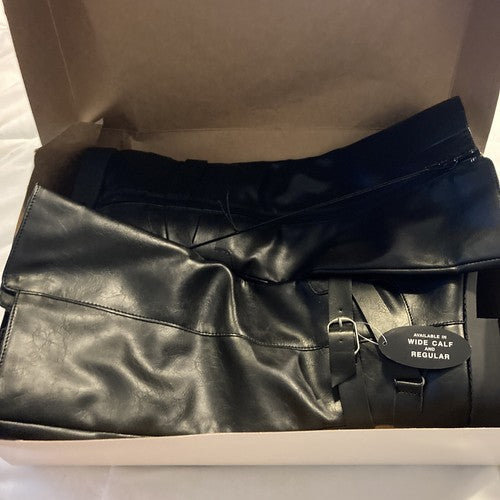 Style & Co Madixe Women's 7.5 M Black Leather Wide Calf Elastic Riding Boots 1/2