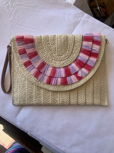 Straw Clutch Handbag Summer Beach Straw Purse Women Woven Envelope Bag Beige