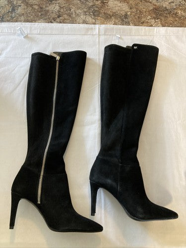 NIB Michael Kors Dorthy Flex Boots Sz 5.5 Womenâs Suede Black Heeled Boot 5 1/2