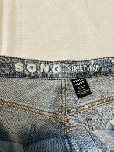 Extra Wide Leg Jeans Women Size 15/32  Song Street Jean Hole Knees Ripped Baggy