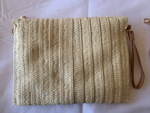 Straw Clutch Handbag Summer Beach Straw Purse Women Woven Envelope Bag Beige