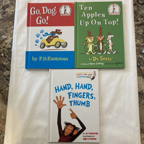 3 NEW BOOKS Dr. Suess Go Dog Go! 10 Apples Up On Top! Hand, Hand, Fingers, Thumb