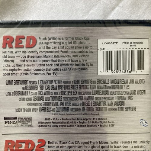 BRAND NEW RED & RED 2 DVD 2016 Double Feature Willis Hopkins Freeman Malkovich