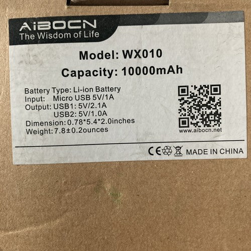 NEW AiBOCN Power Bank WX010 10000mAh for Smartphones & Tablets White