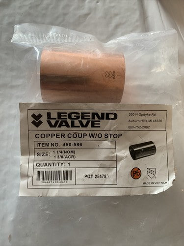 LEGEND VALVE 1-1/4â (NOM) 1-3/8â( ACR) Slip Coupling Copper without Stop #25478