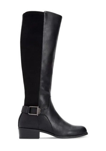 Style & Co Madixe Women's 7.5 M Black Leather Wide Calf Elastic Riding Boots 1/2