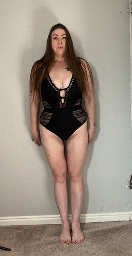 Women Swimsuit SOCIALA MEDIUM Crochet 1-Piece V Neck High Waist Black Low cut