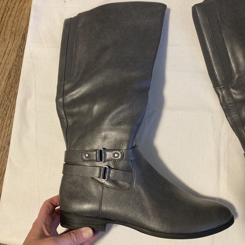 Style & Co Kindellp Boots Dark Grey Size 8.5 M Zip Up Bikers Riders Style Flats