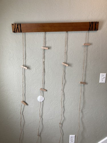 NEW 36â X 3 1/2â Hanging Wood & Hessian Rope Hat Rack Card Photo Display Clips