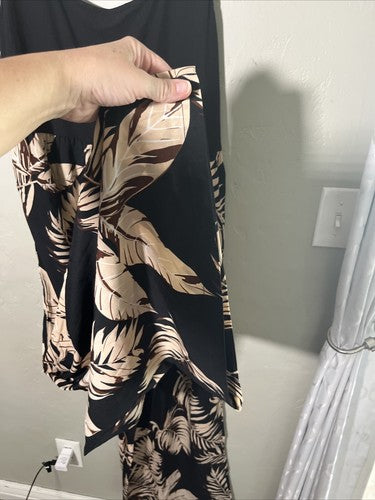 SHEIN Curve Women's 3X Wide Leg Jumpsuit Black/Brown Leaves Leaf Print Plus Size