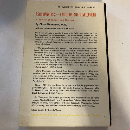 BOOK: Psychoanalysis: Evolution & development Vintage 1950 Thompson & Mullahy