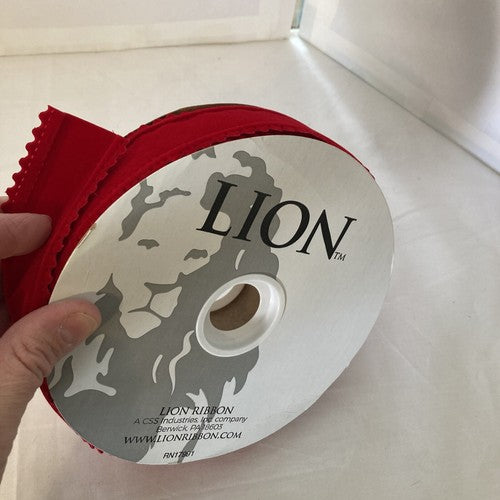 NEW Lion Ribbon Velvet RED 1-3/8â x 20 yards Scalloped Edge Christmas Holiday
