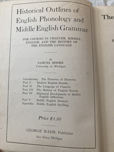 BOOK: The Elements Of Old English 1921 Moore & Knott Vintage Rare Moore & Knotts