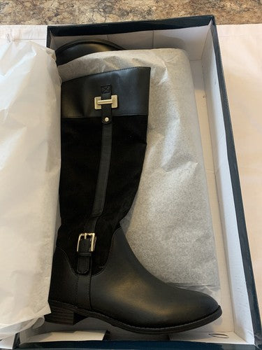 Karen Scott Women's Size 7.5 M Deliee Riding Boots Black Leather Suede Fashion