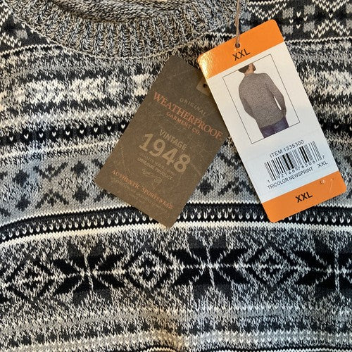 Weatherproof Vintage Men's Crew Neck Fair Isle Newsprint XXL Grey Gray Sweater