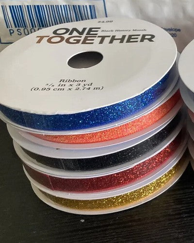 QTY: 5 Ribbon 3/8â 3 Yard Sparkle Glitter blue Gold Black  Craft Bow Variety