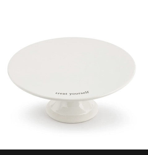 DEMDACO Treat Yourself Classic White 9 Inch Stoneware Pedestal Cake Stand