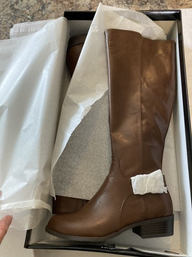 NIB Alfani Kallummp Womenâs Sz 6 M Cognac Brown Knee High Riding Boots Wide Calf