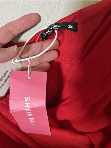 SHEIN Curve Plus Women's 3X 3XL Faux Wrap Lantern Sleeve Dress Red Long Flowy