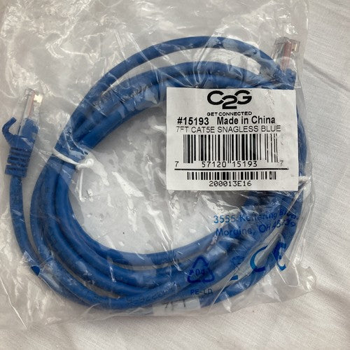 NEW Cables To Go 15193 Cbl Blue 7ft Cat5e Snagless Patch - c2g-15193