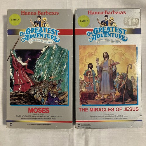 VHS Lot 2 Movies The Greatest Adventure The Miracles of Jesus & Moses religous