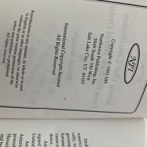 SIGNED BOOK: Saving Our Constitution From the New World Order Joseph Stumph 1993