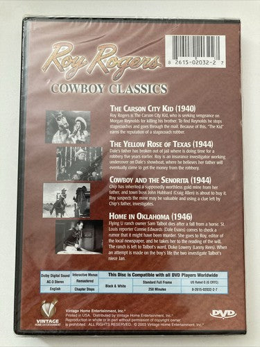 BRAND NEW DVD Roy Rogers Cowboy Classics DVD 1940s Vintage 4 Movie Classics