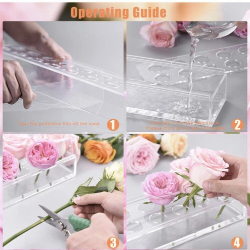18-Hole Rectangular Flowers Vases Clear Acrylic Modern Vases Long Table Vase