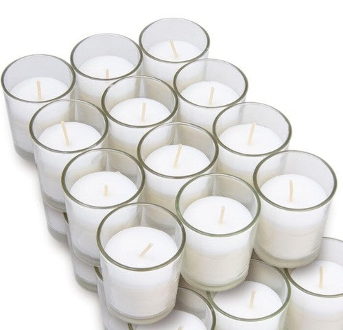 QTY:12 Glass Votives Premium White Unscented Votive Candles Clear Elegant Candle