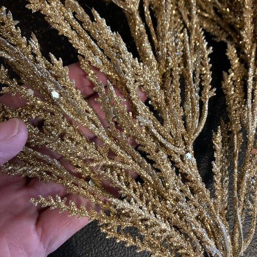 8 Bunches Bloom Room Holiday Stems Gold Faux Plant Sparkle Gold 31â Winter NEW