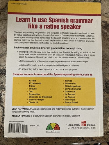BOOK: SPANISH GRAMMAR IN CONTEXT Second EDITION Educational Language Howkins