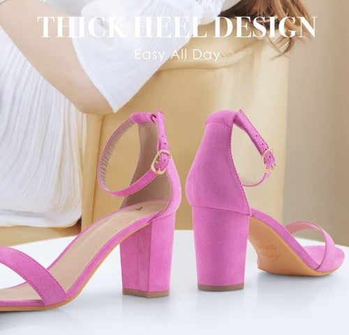 Ankis Pink Heels Size 6.5 Women Open Toe Ankle Strap Chunky 2.75" Heel Sandals