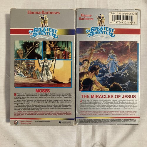 VHS Lot 2 Movies The Greatest Adventure The Miracles of Jesus & Moses religous