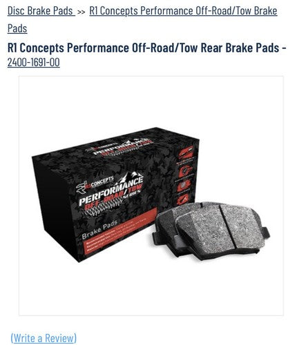 R1 Concepts Performance Brake Pads 2400-1691-00 Off Road Series