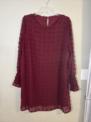 Emery Rose XXL Dress Plus Burgundy Maroon Raised Poof Polka Dot Mini Dress