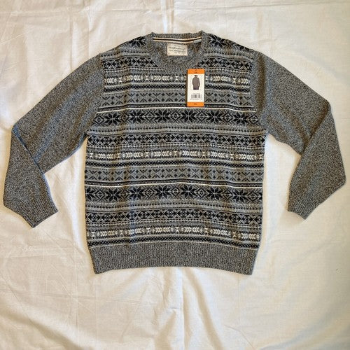 Weatherproof Vintage Men's Crew Neck Fair Isle Newsprint XXL Grey Gray Sweater
