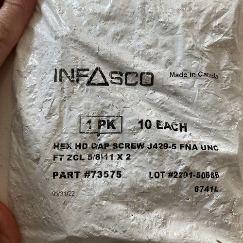 10-Pack Infasco Silver Hex HD Cap Screw 73575 J429-5 FNA UNC FT ZCL 5/8-11x2