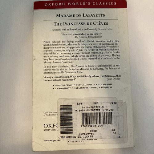 BOOK: THE PRINCESSE DE CLEVES (OXFORD WORLD'S CLASSICS) By Madame De Lafayette