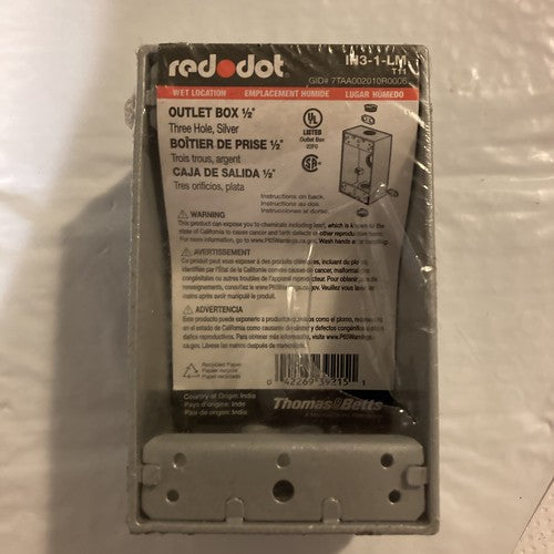 Red Dot Thomas & Betts Outlet Box Three Hole Silver 1/2" IH3-1LM