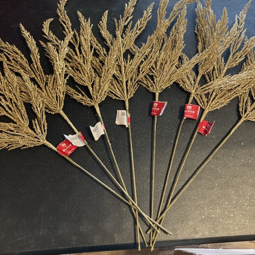 8 Bunches Bloom Room Holiday Stems Gold Faux Plant Sparkle Gold 31â Winter NEW