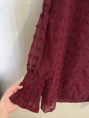 Emery Rose XXL Dress Plus Burgundy Maroon Raised Poof Polka Dot Mini Dress