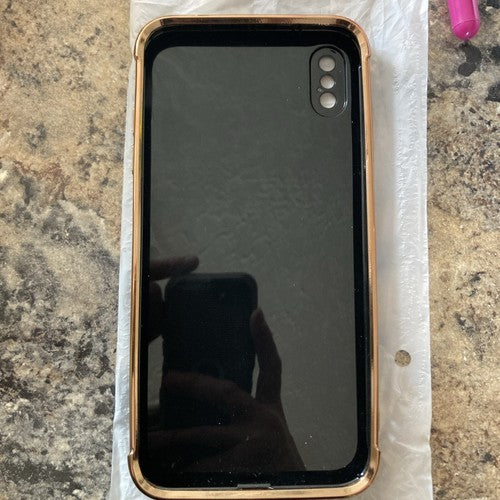 NEW Bling Plating Heart Love TPU Case w/Wristband For iPhone XS Max Black Gold