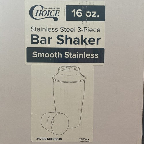 QTY - 12 Choice 16 oz. Stainless Steel 3-Piece Cobbler Cocktail Shaker Martini